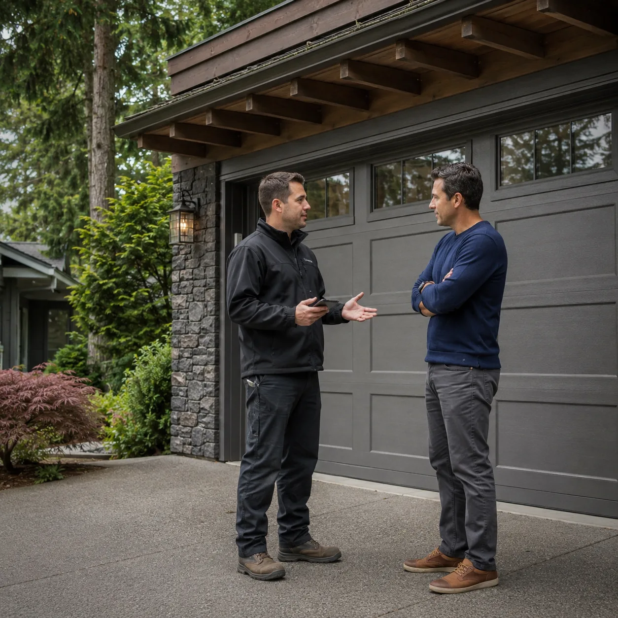 Garage door service consultation at a Deep Cove or East North Vancouver home