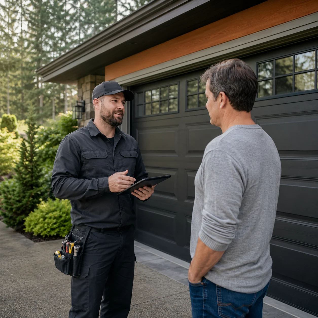 Garage door service consultation at a Lions Gate Village or Pemberton Heights property in North Vancouver