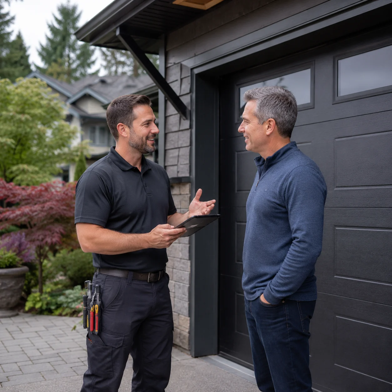 Garage door service consultation at a Norgate or South West North Vancouver home