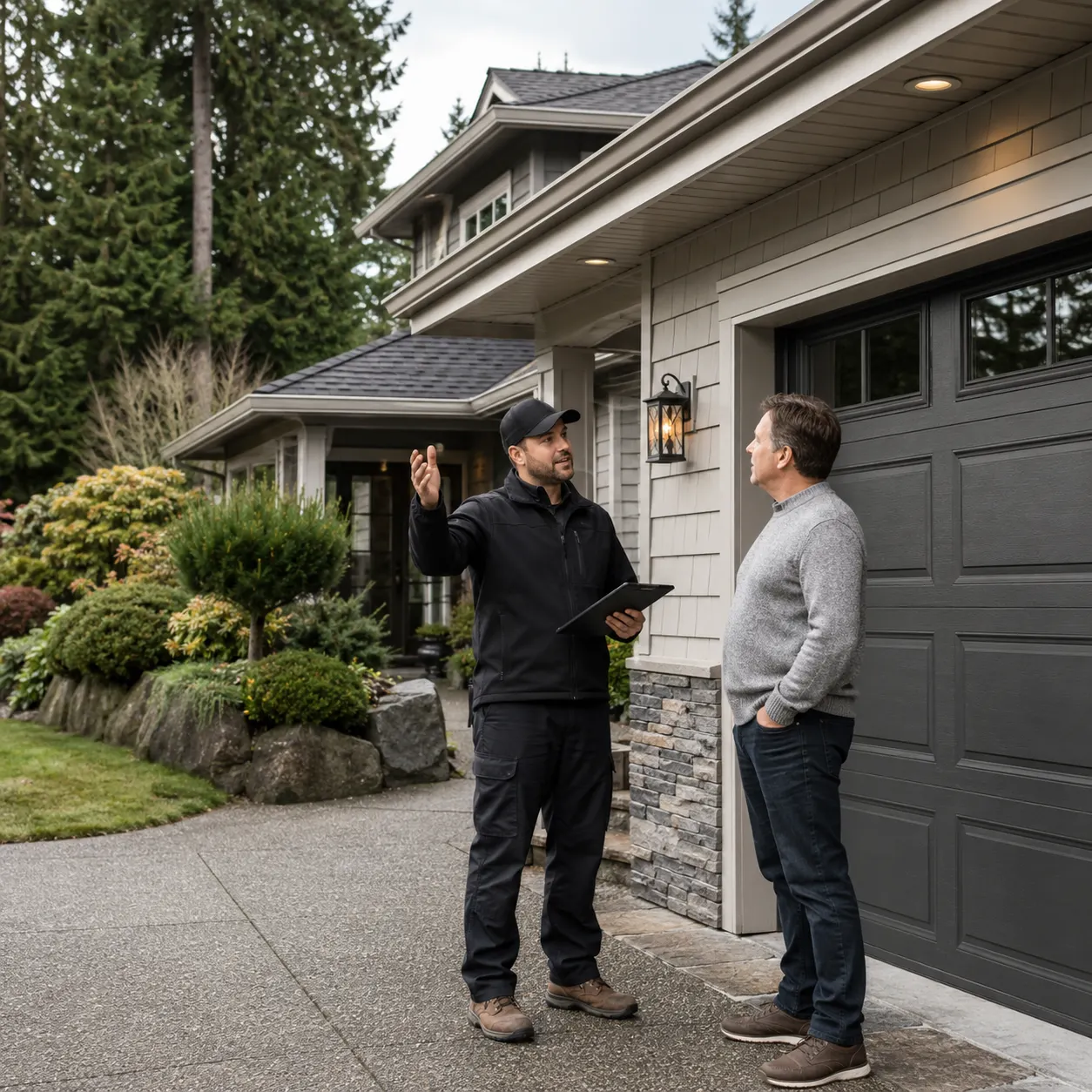 Garage door service consultation at an Edgemont Village or Upper Capilano home in North Vancouver