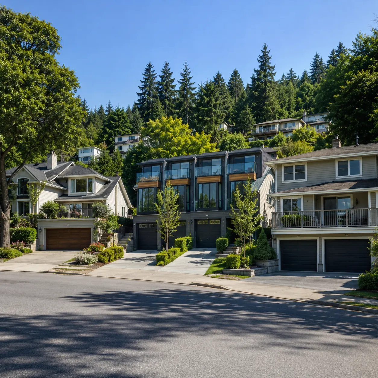 Garage doors on detached homes, townhomes and shared properties in Lions Gate Village and Pemberton Heights