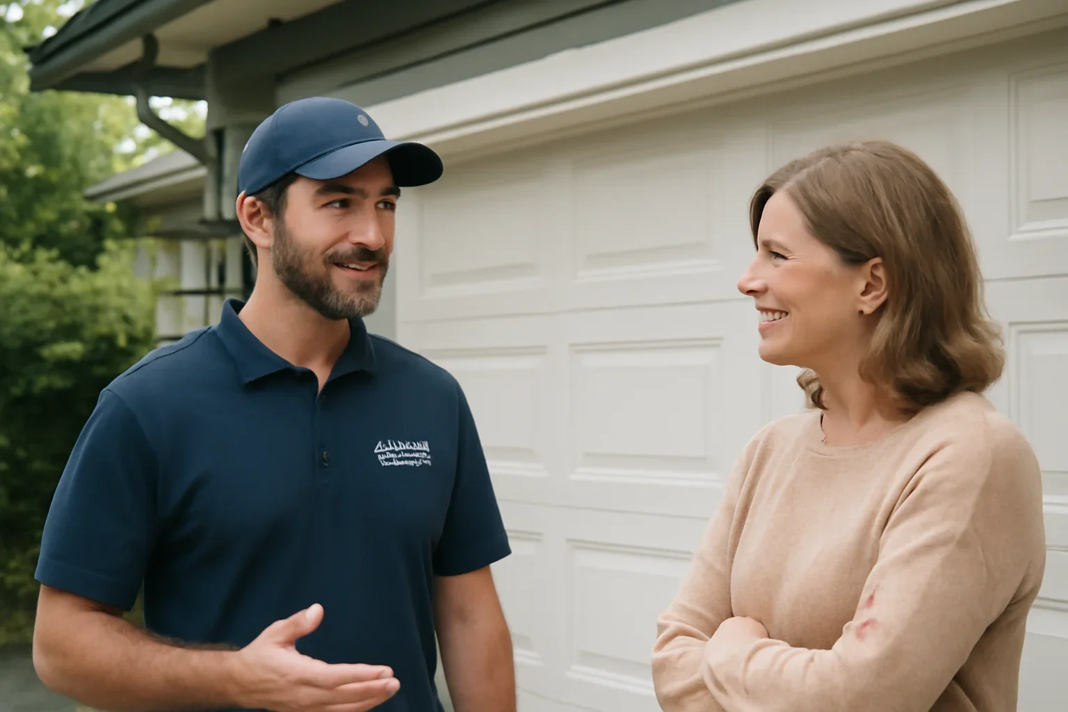 Garage door service consultation with a North Vancouver property owner