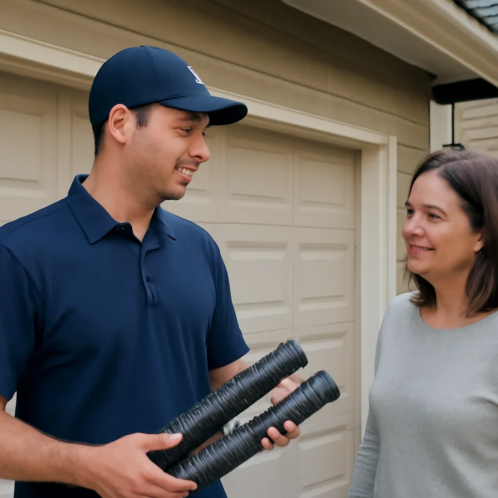 Garage door technician discussing high-cycle garage door springs with a North Vancouver homeowner