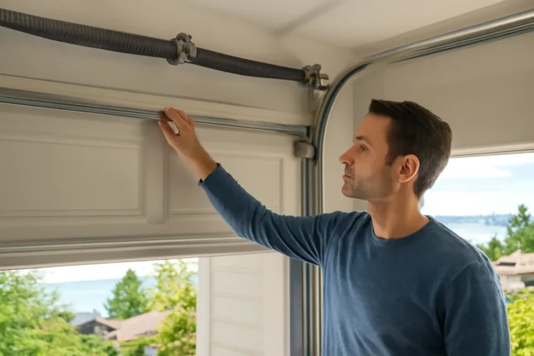 Homeowner reviewing high-cycle garage door springs at a residential garage
