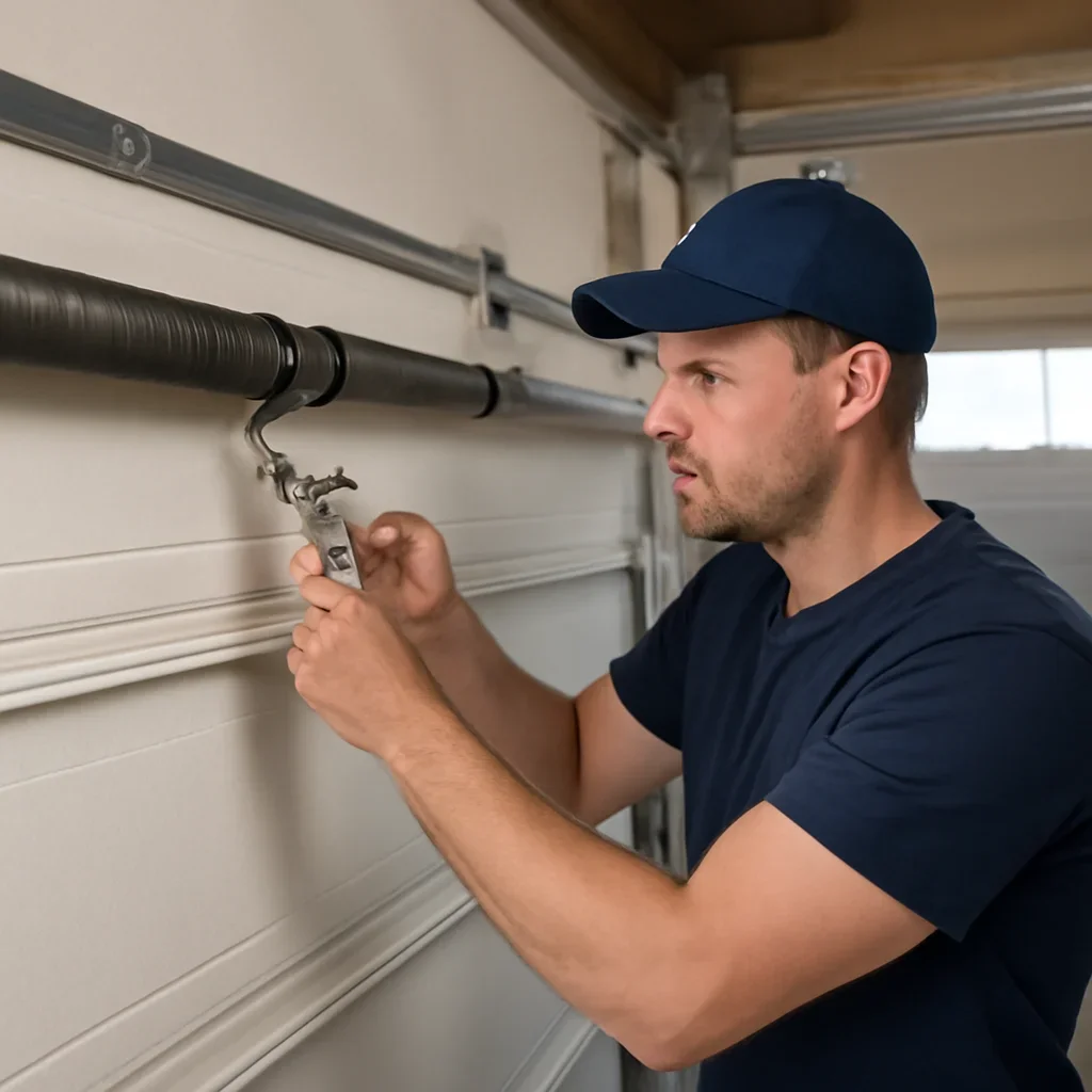 North Vancouver homeowner discussing a broken garage door spring and trapped access