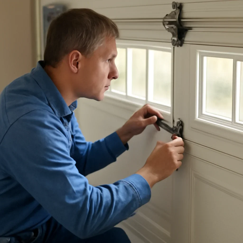 Close inspection of garage door components related to adding windows to an existing garage door
