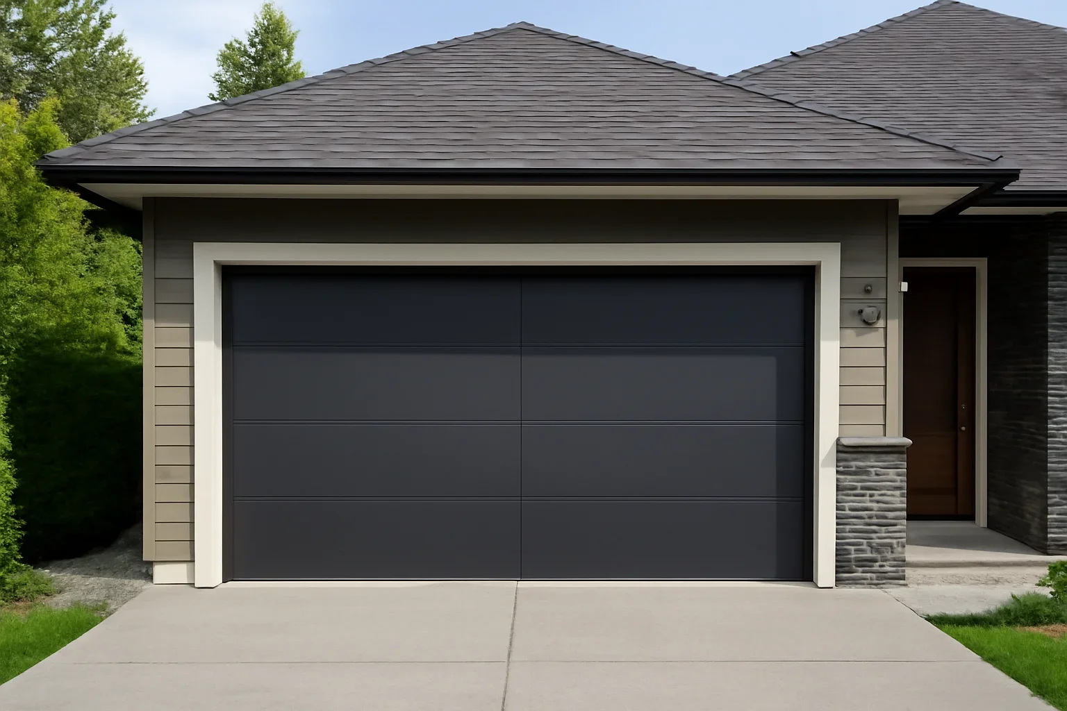 Garage door professional reviewing project examples with a North Vancouver homeowner