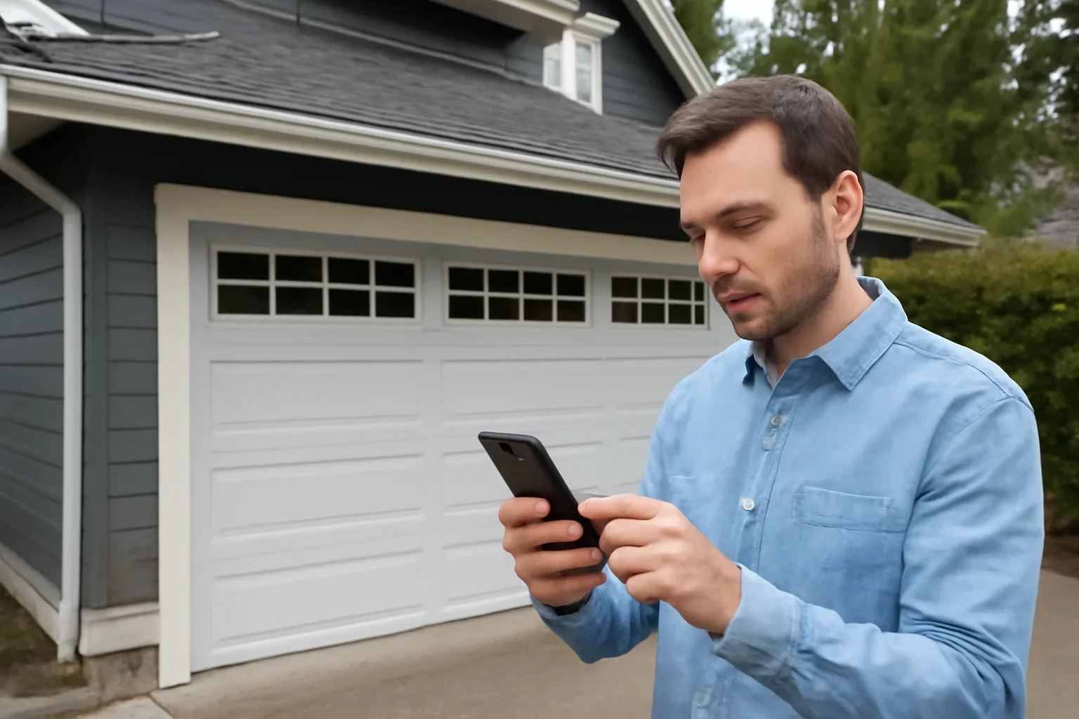 North Vancouver homeowner discussing a garage door service request