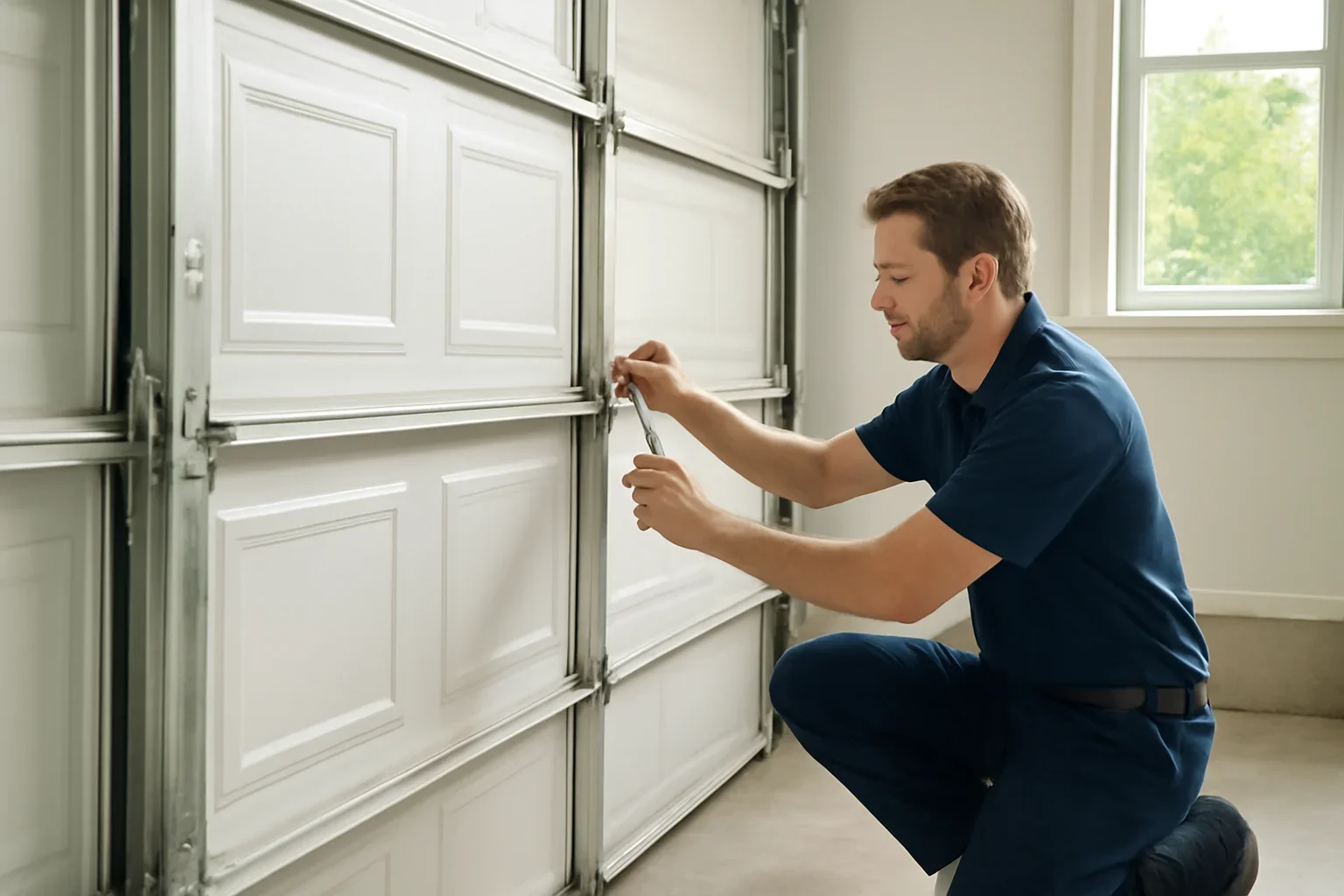 Garage door professional reviewing maintenance needs with a North Vancouver homeowner