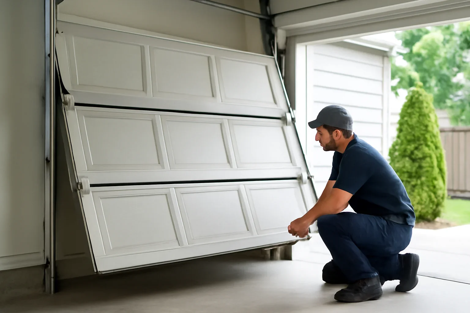 Crooked garage door requiring off-track repair in North Vancouver