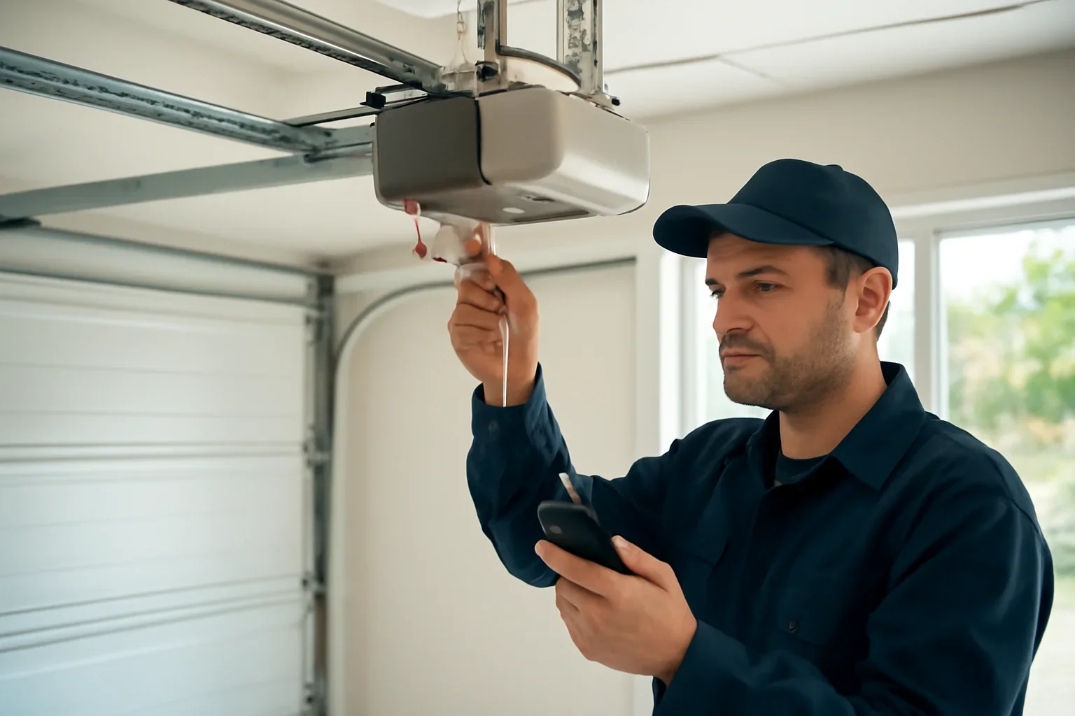Garage door professional reviewing opener and remote problems with a North Vancouver homeowner