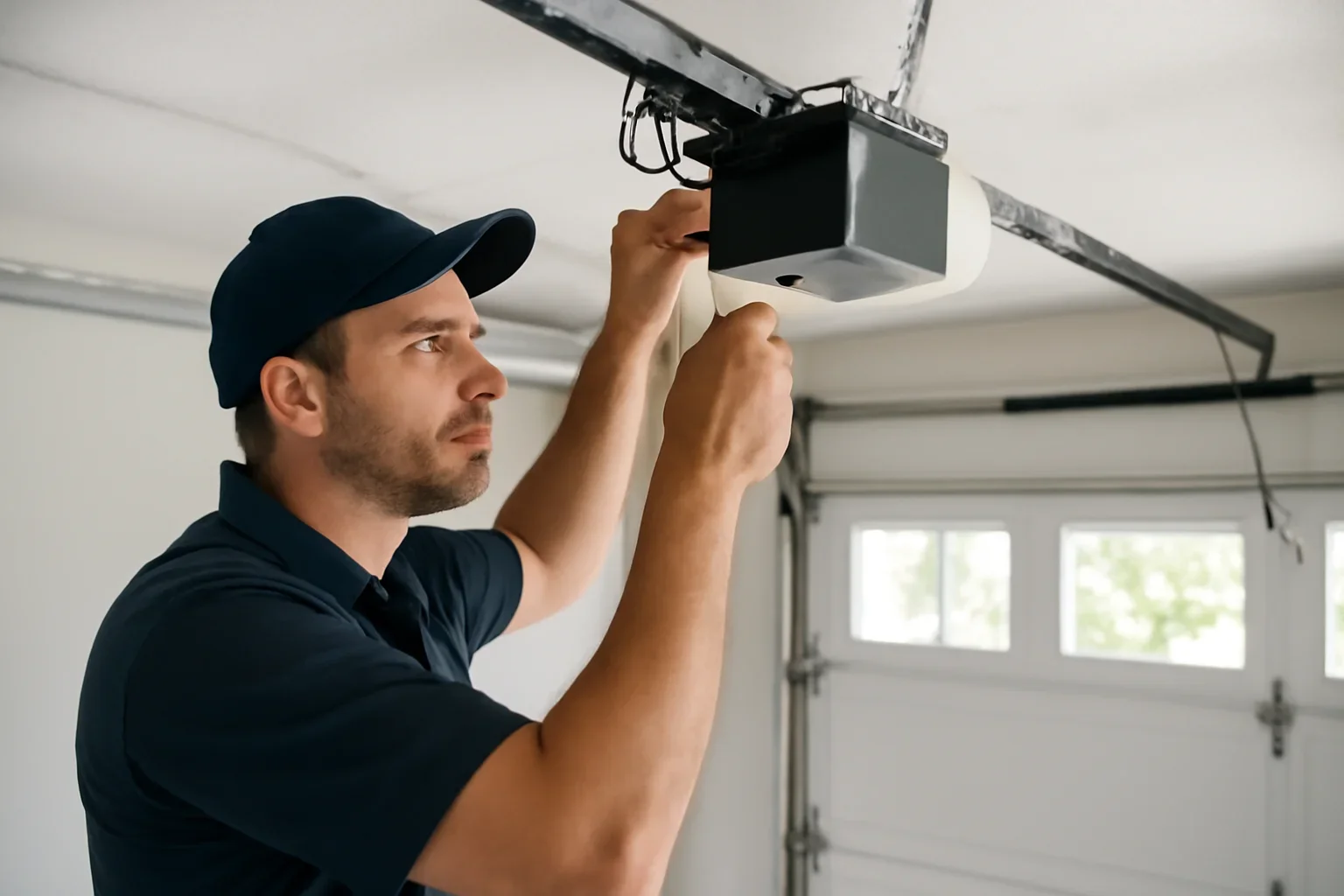Garage door technician discussing opener repair with a homeowner in Lower or Central Lonsdale