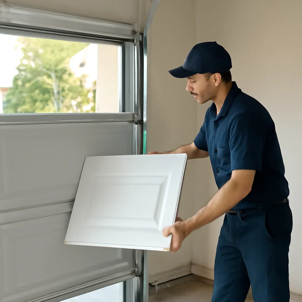 Homeowner requesting a garage door panel replacement assessment in North Vancouver
