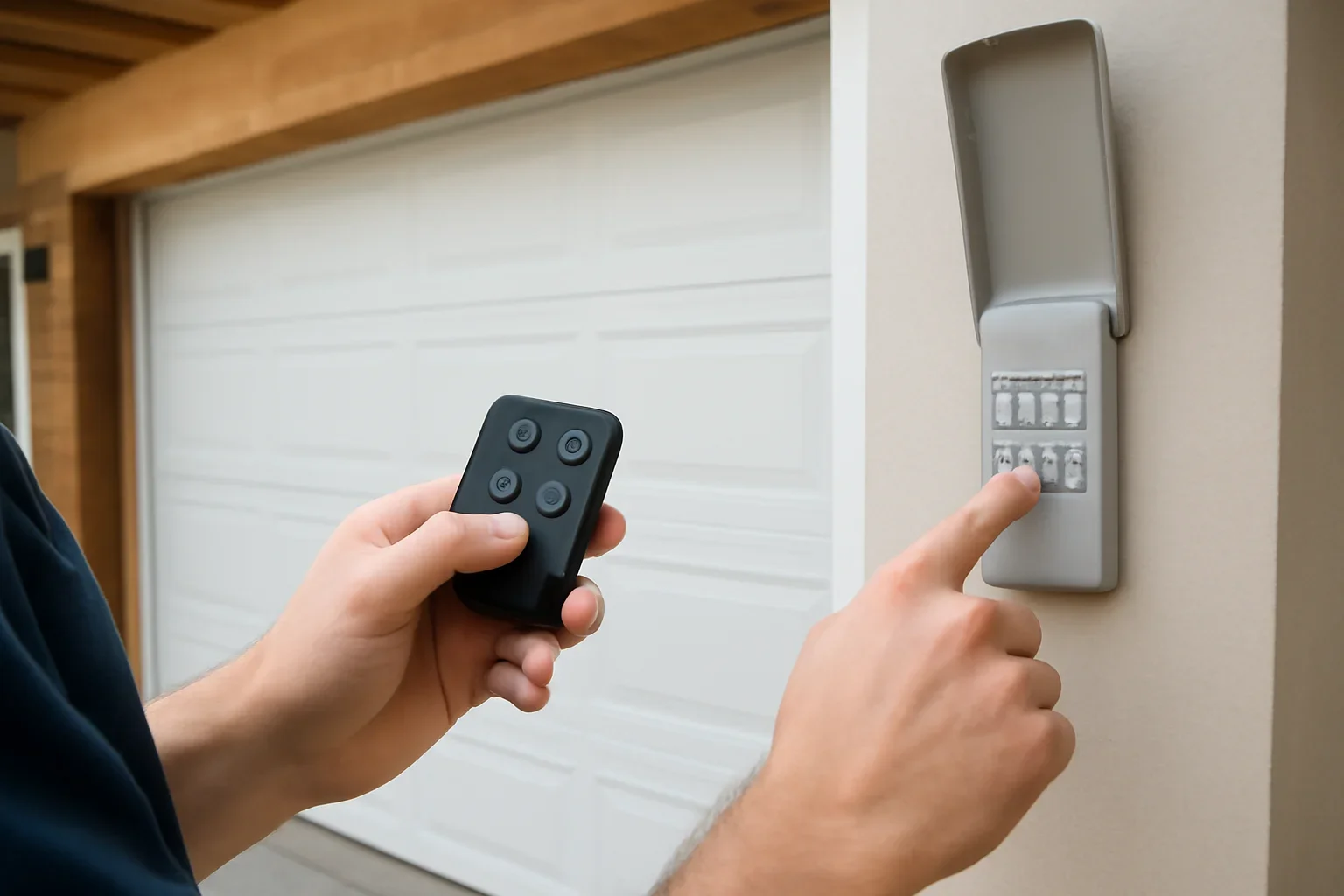 Garage door remote and keypad being programmed at a North Vancouver home