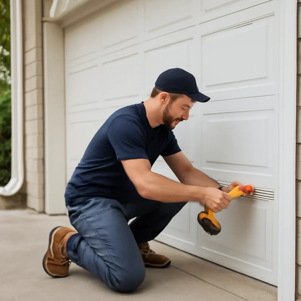 Homeowner discussing garage door repair for a Lynn Valley property
