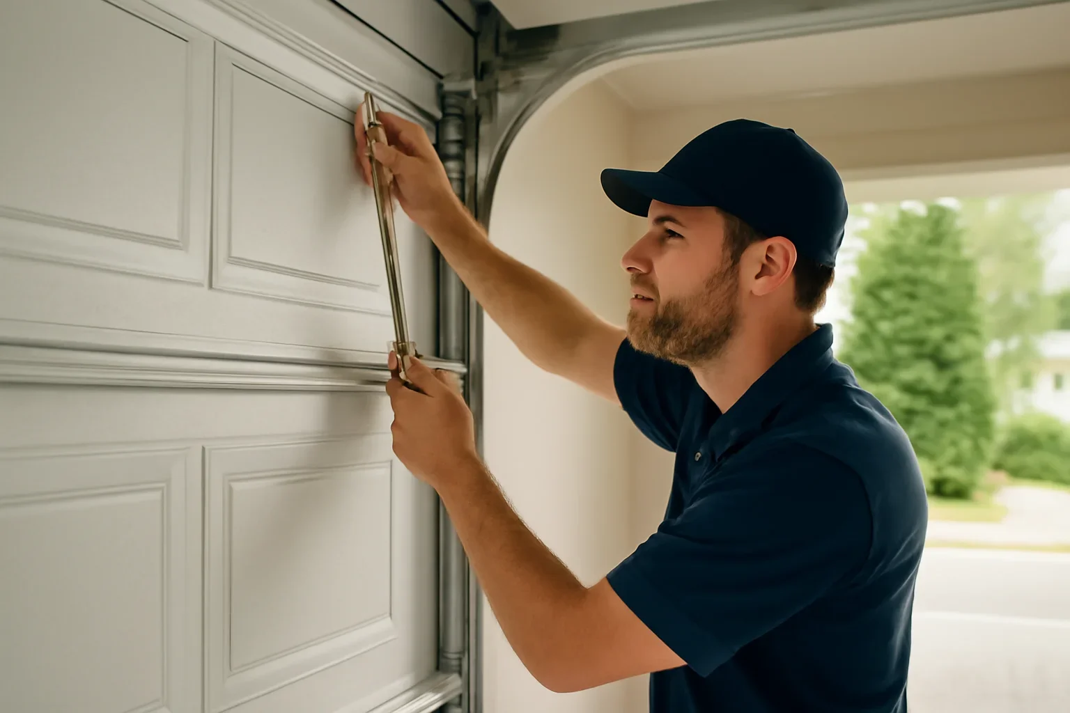 Garage door professional reviewing repair options with a North Vancouver homeowner