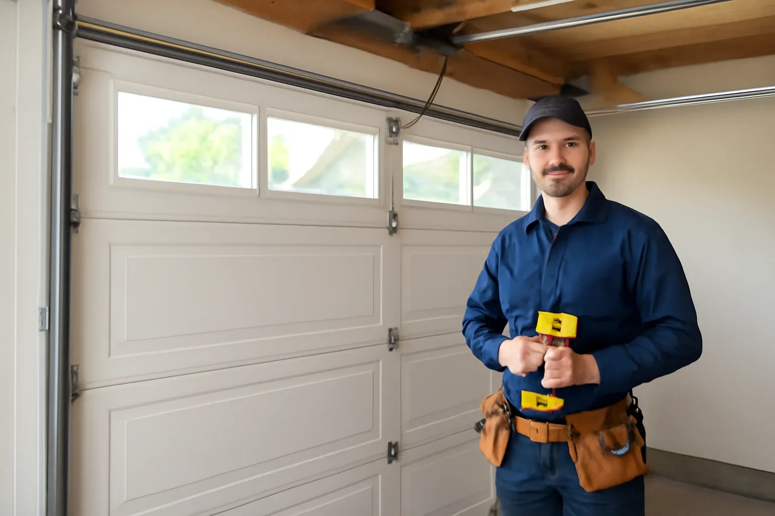Garage door professional reviewing replacement options with a North Vancouver homeowner