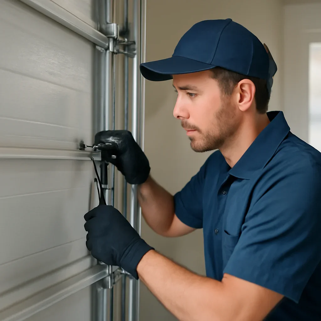 Garage door rollers, hinges, and tracks at a North Vancouver residential property