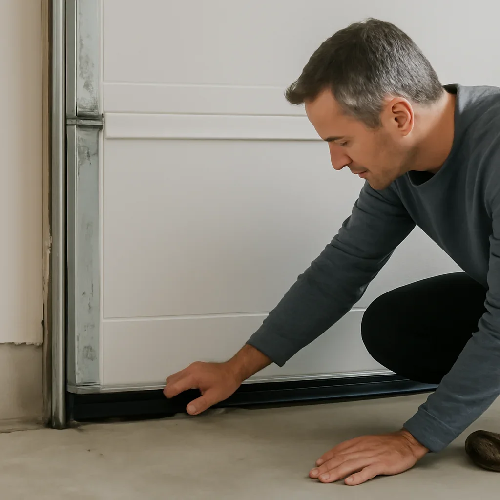 Close inspection of garage door components related to threshold and bottom seal options