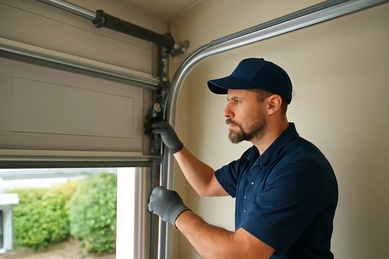 Garage door track inspection at a North Vancouver home