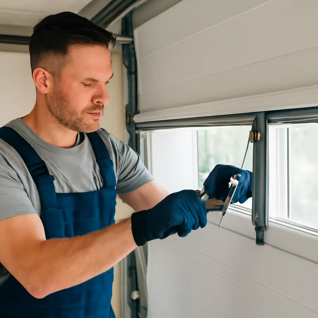 Garage door tracks, rollers, brackets, and hinges at a North Vancouver property