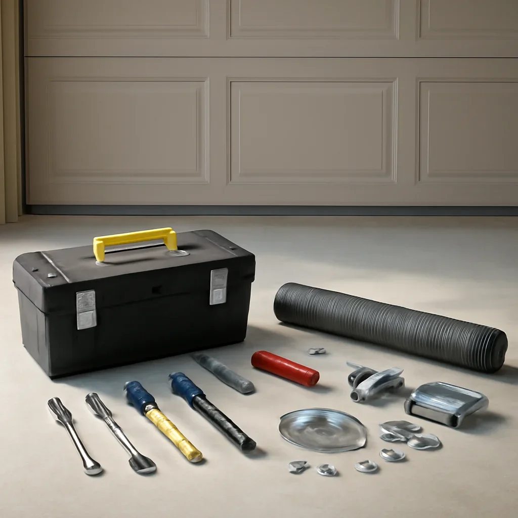 Technician inspecting garage door parts during service