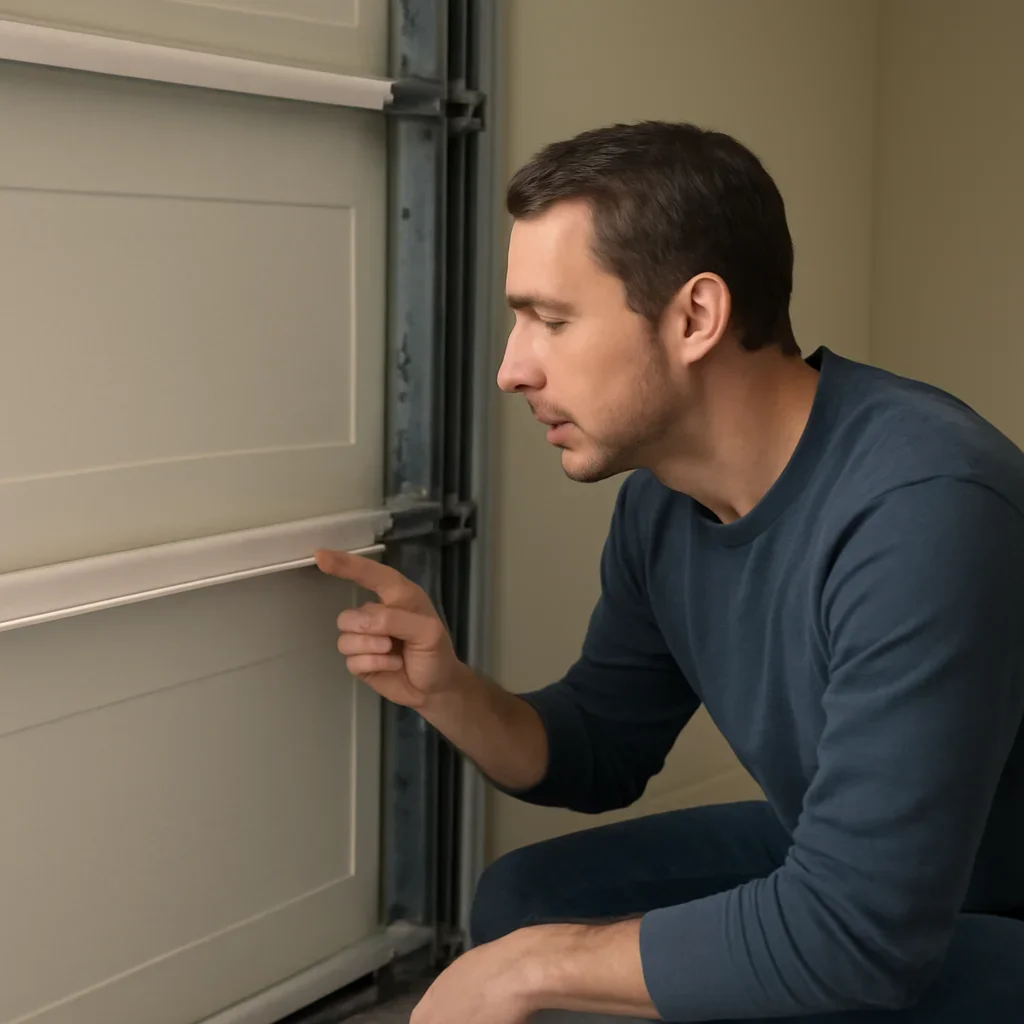 Close inspection of garage door components related to clean garage door tracks