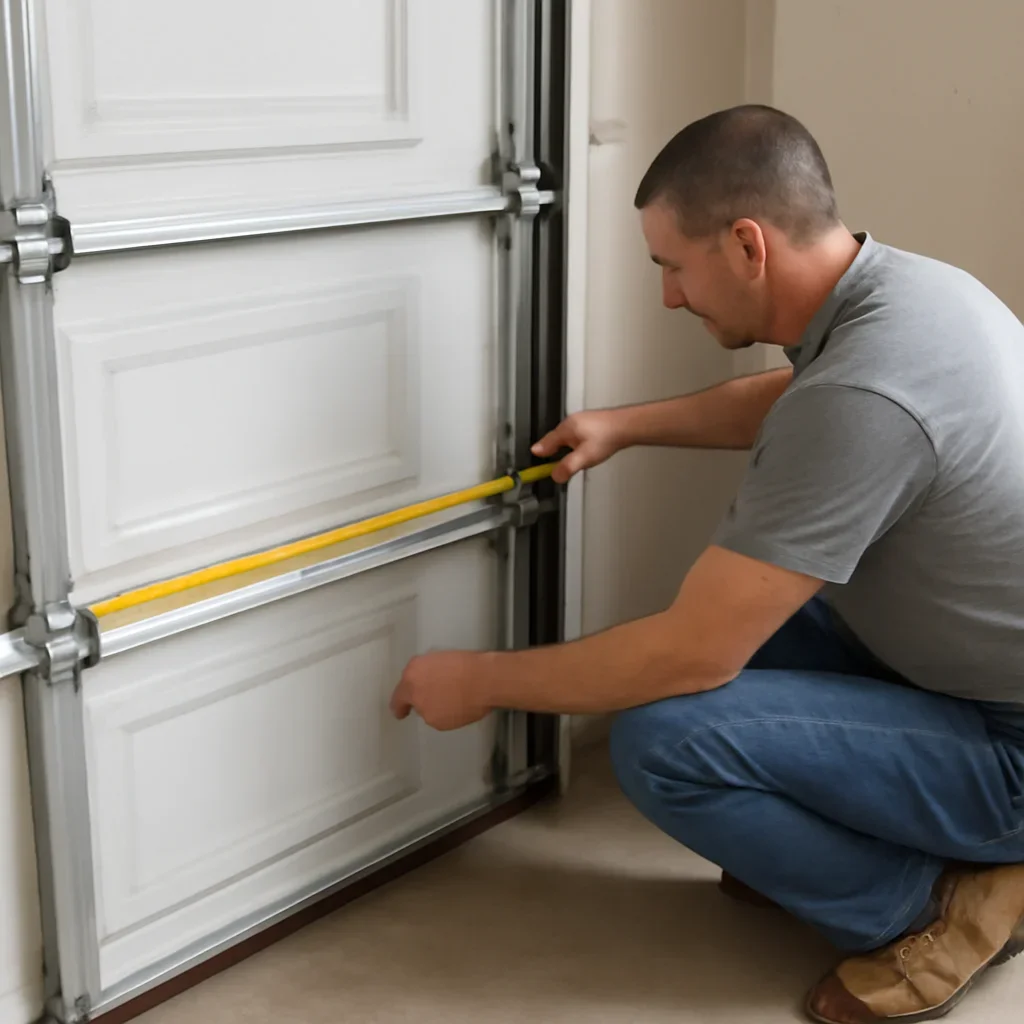 Close inspection of garage door components related to replacement garage door measurements