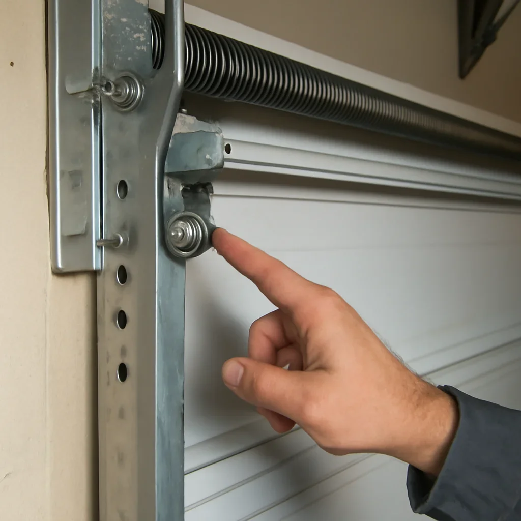 Close inspection of garage door components related to painting a metal garage door
