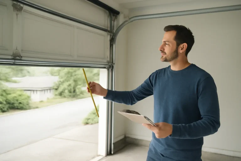 Homeowner reviewing safe garage door balance testing at a residential garage