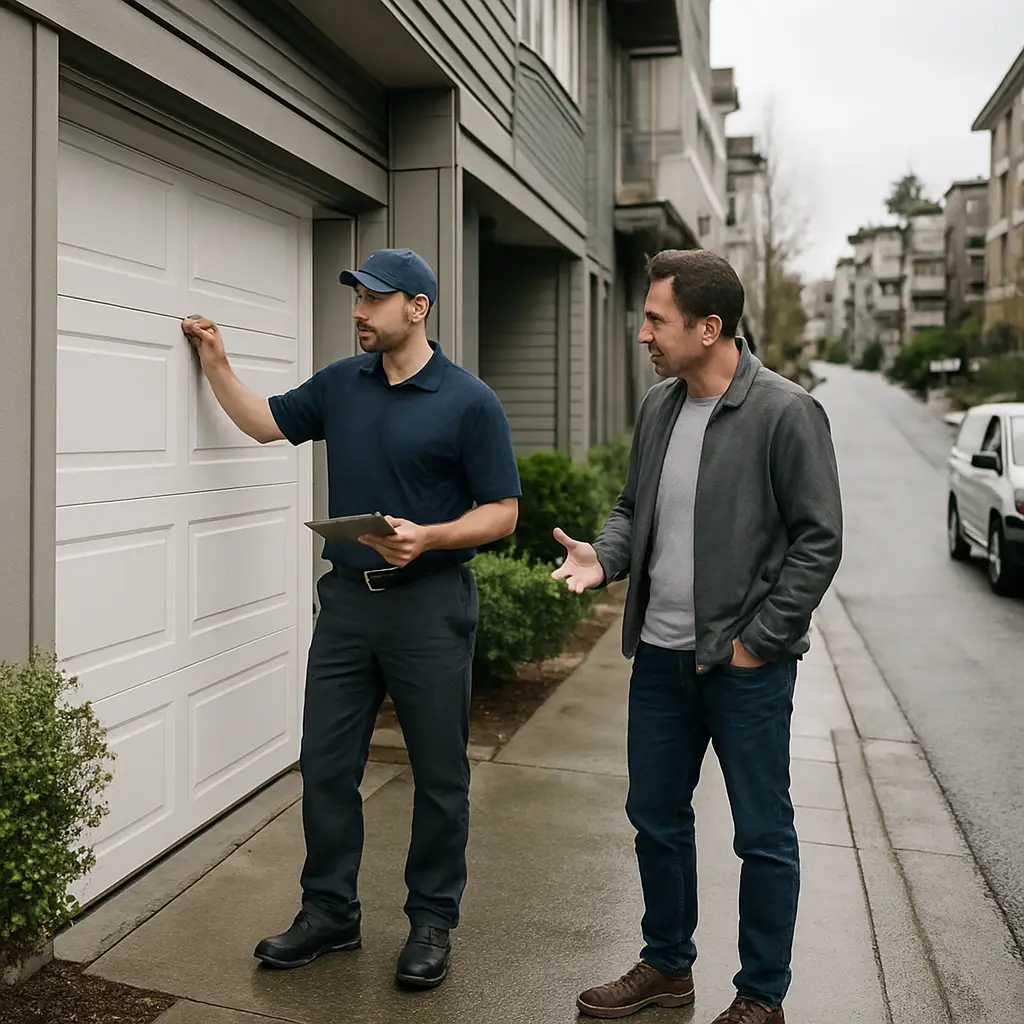 Garage door service at a Lower or Central Lonsdale property in North Vancouver