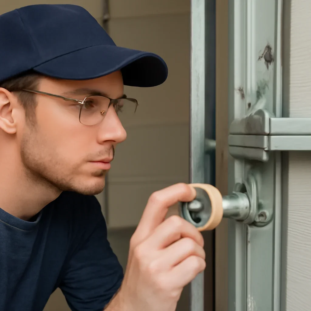 Close inspection of garage door components related to nylon and steel garage door rollers