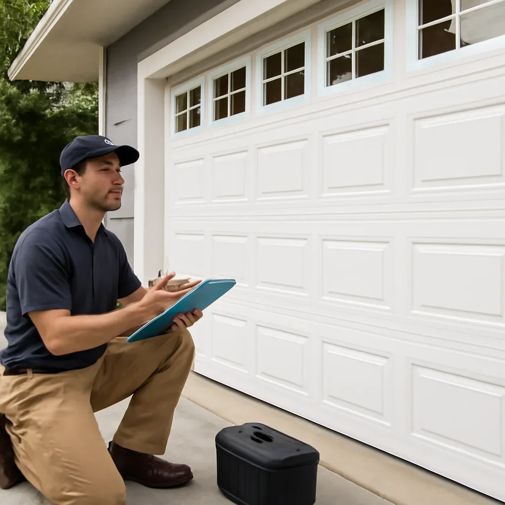 North Vancouver homeowner discussing garage door quote details and service options