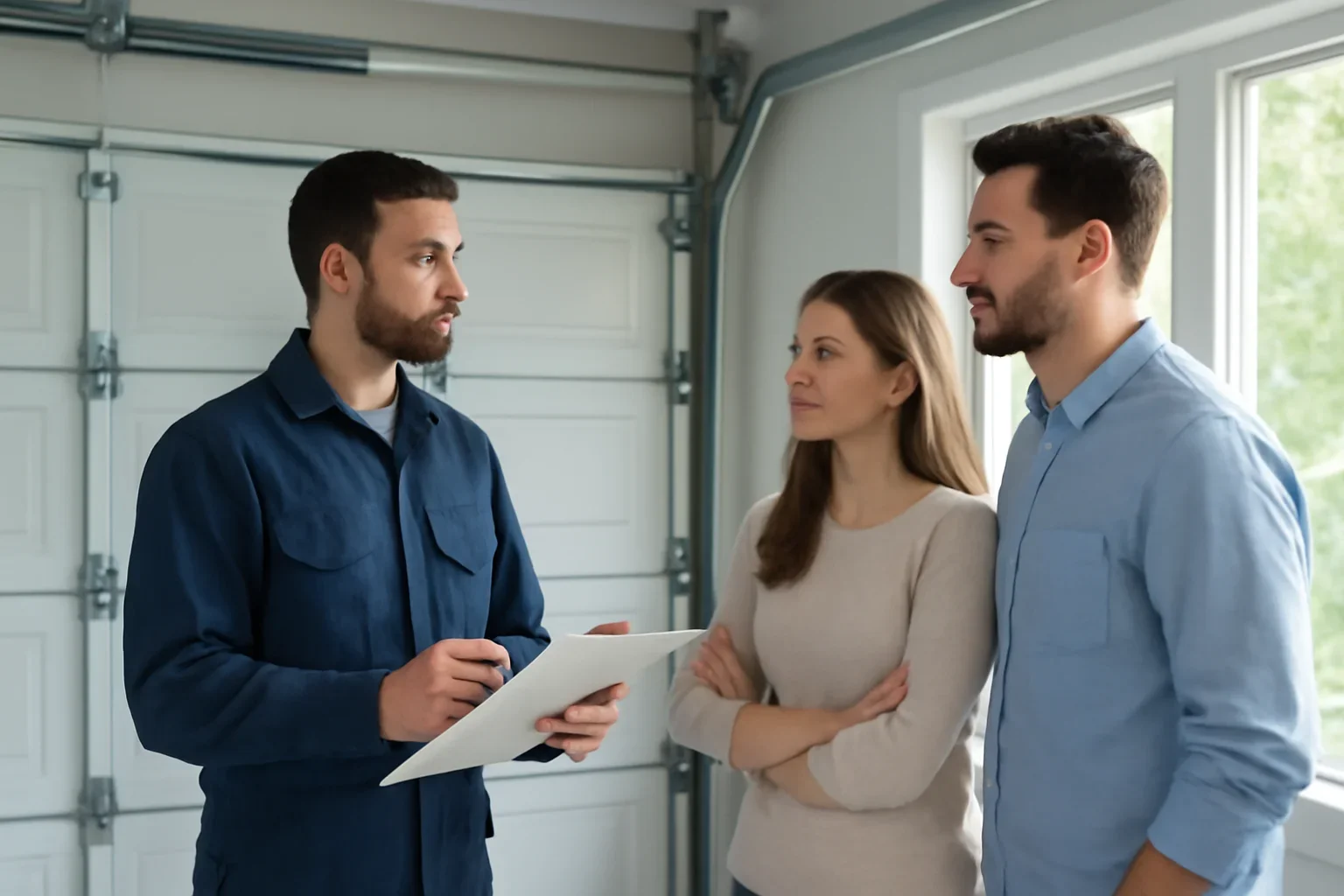 North Vancouver homeowner reviewing garage door information about questions to ask before hiring a garage door company