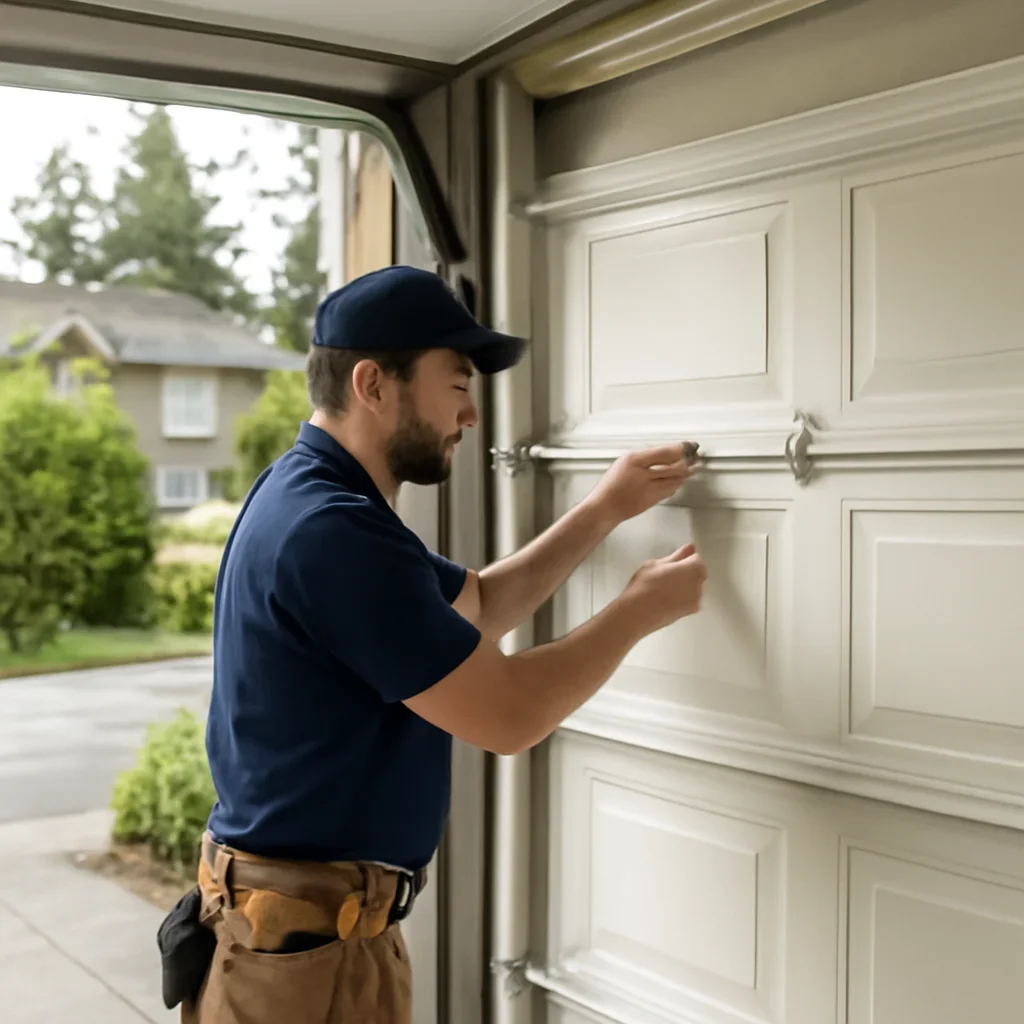 Residential garage doors on North Vancouver homes with local driveway and weather conditions