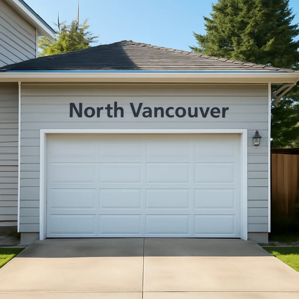 Technician reviewing garage door access and components at a North Vancouver property