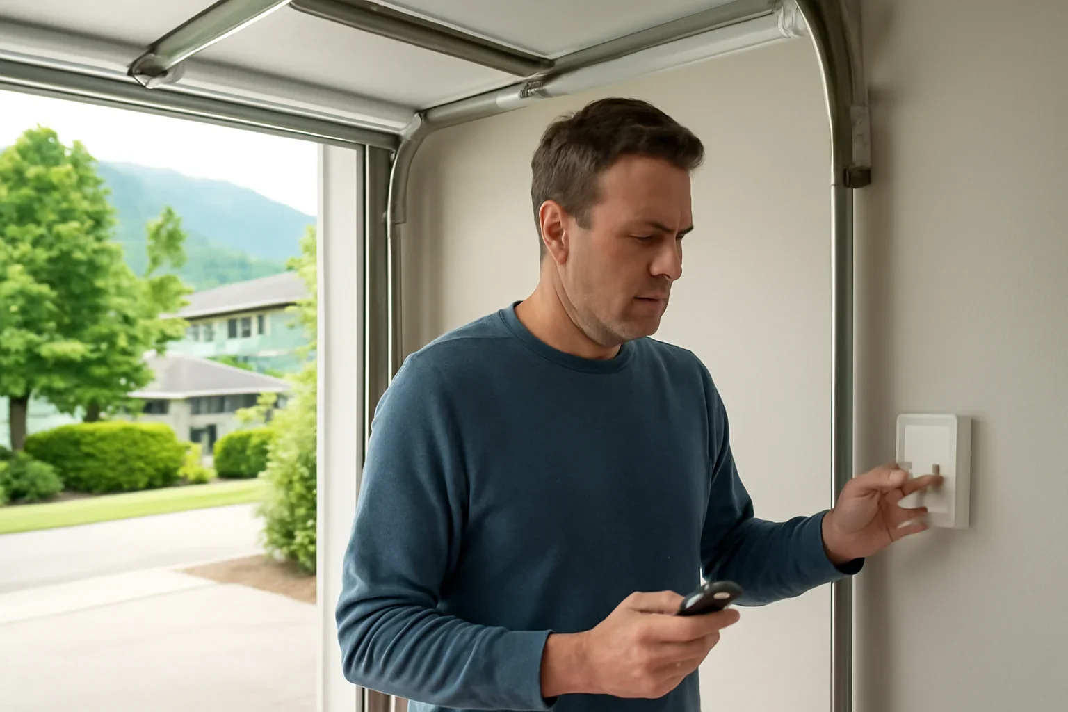Homeowner reviewing a remote failure when the wall control still works at a residential garage