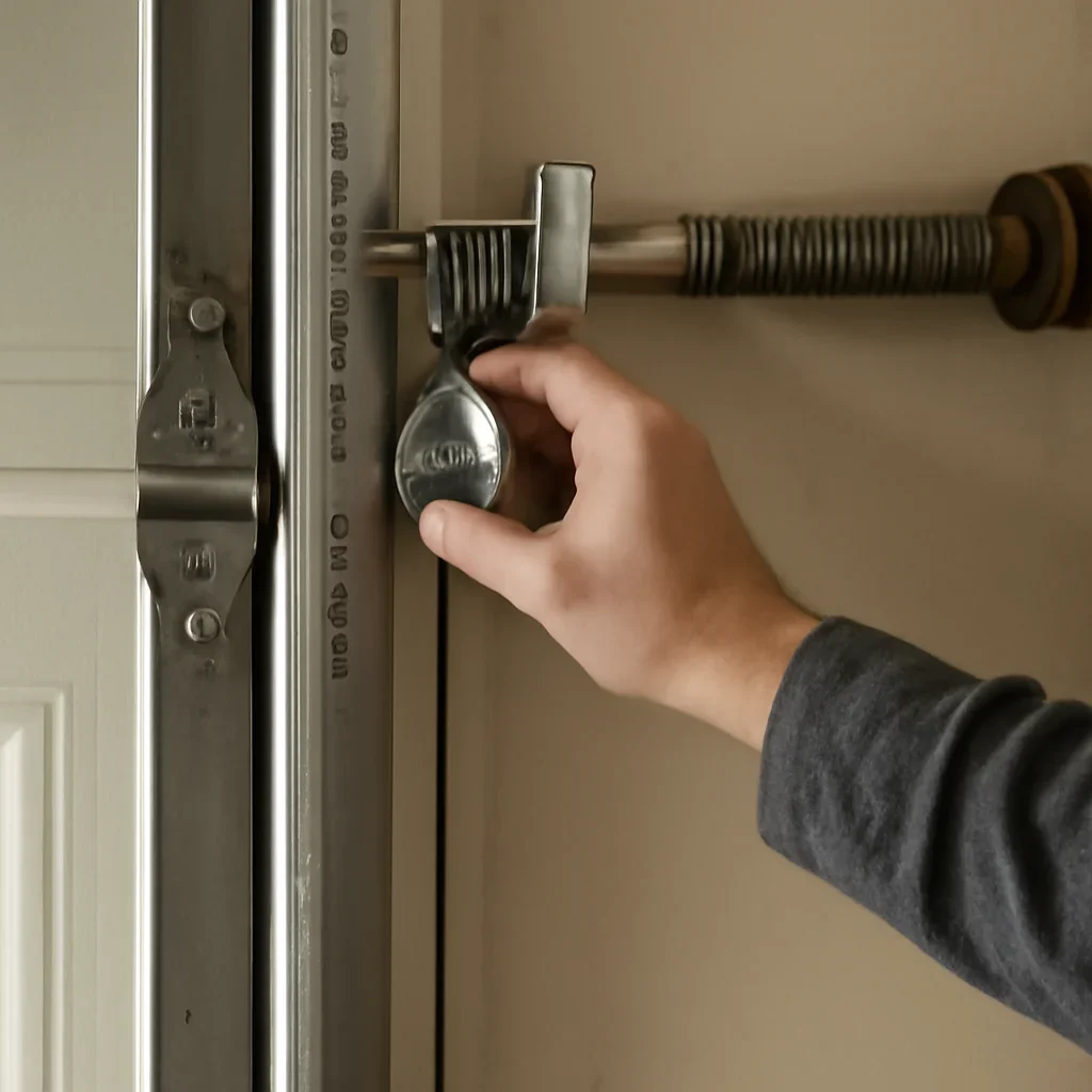 Close inspection of garage door components related to safe garage door troubleshooting limits