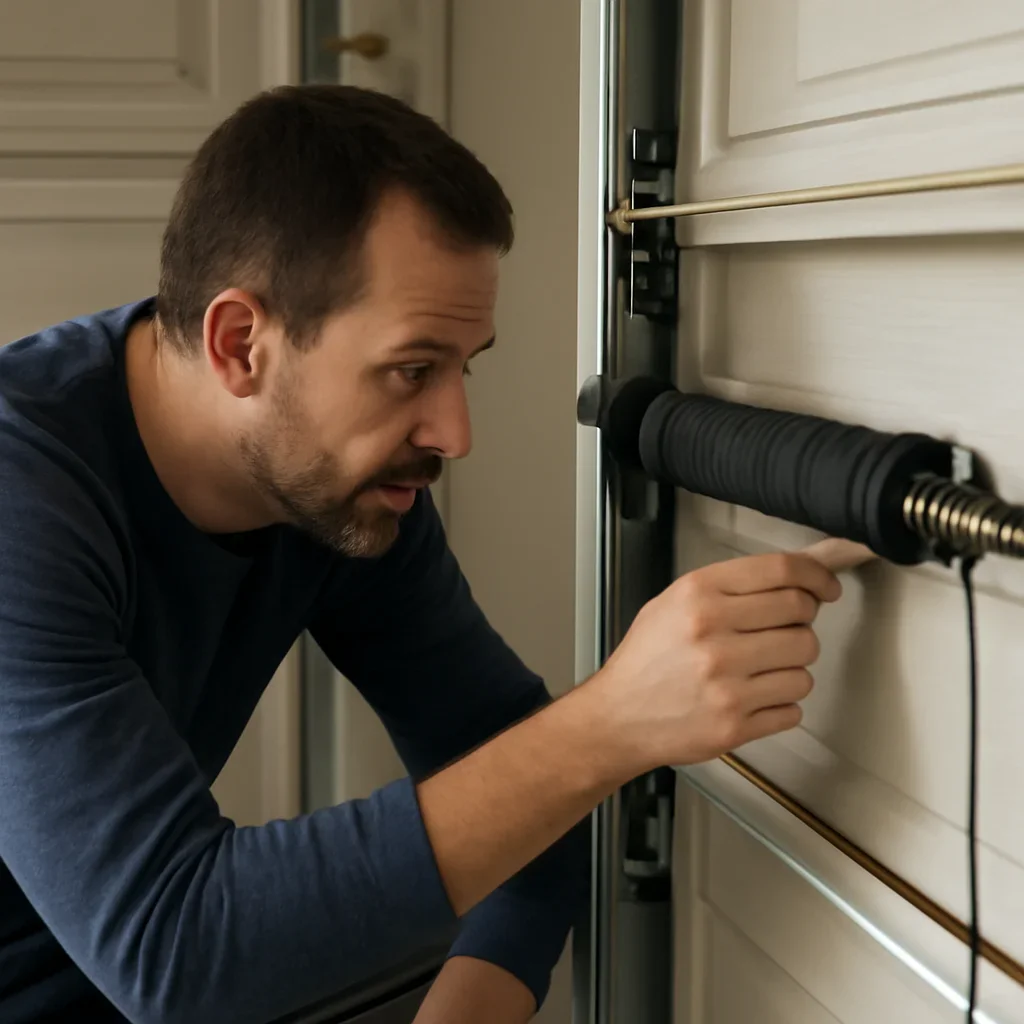 Close inspection of garage door components related to slow garage door opening